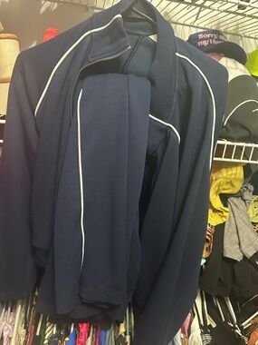 Spanx Navy Track Jacket and pants  with White Piping NWOT